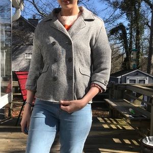 CAbi marled Grey Double breasted Shrunken Peacoat